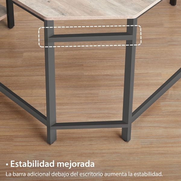 Escritorio para computadora en L café claro 138x38x75cm - Imagen 5