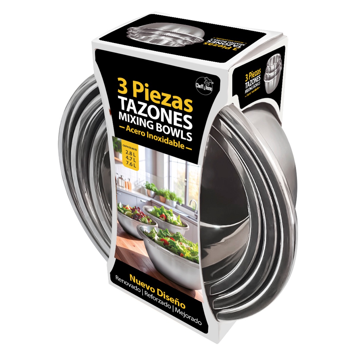 Set 3 Bowls de Acero Inoxidable Cocina