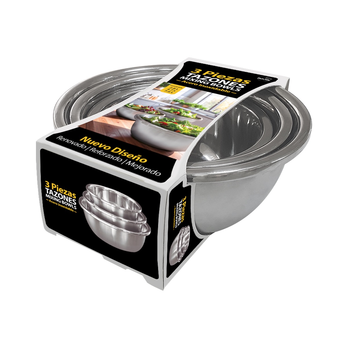 Set 3 Bowls de Acero Inoxidable Cocina