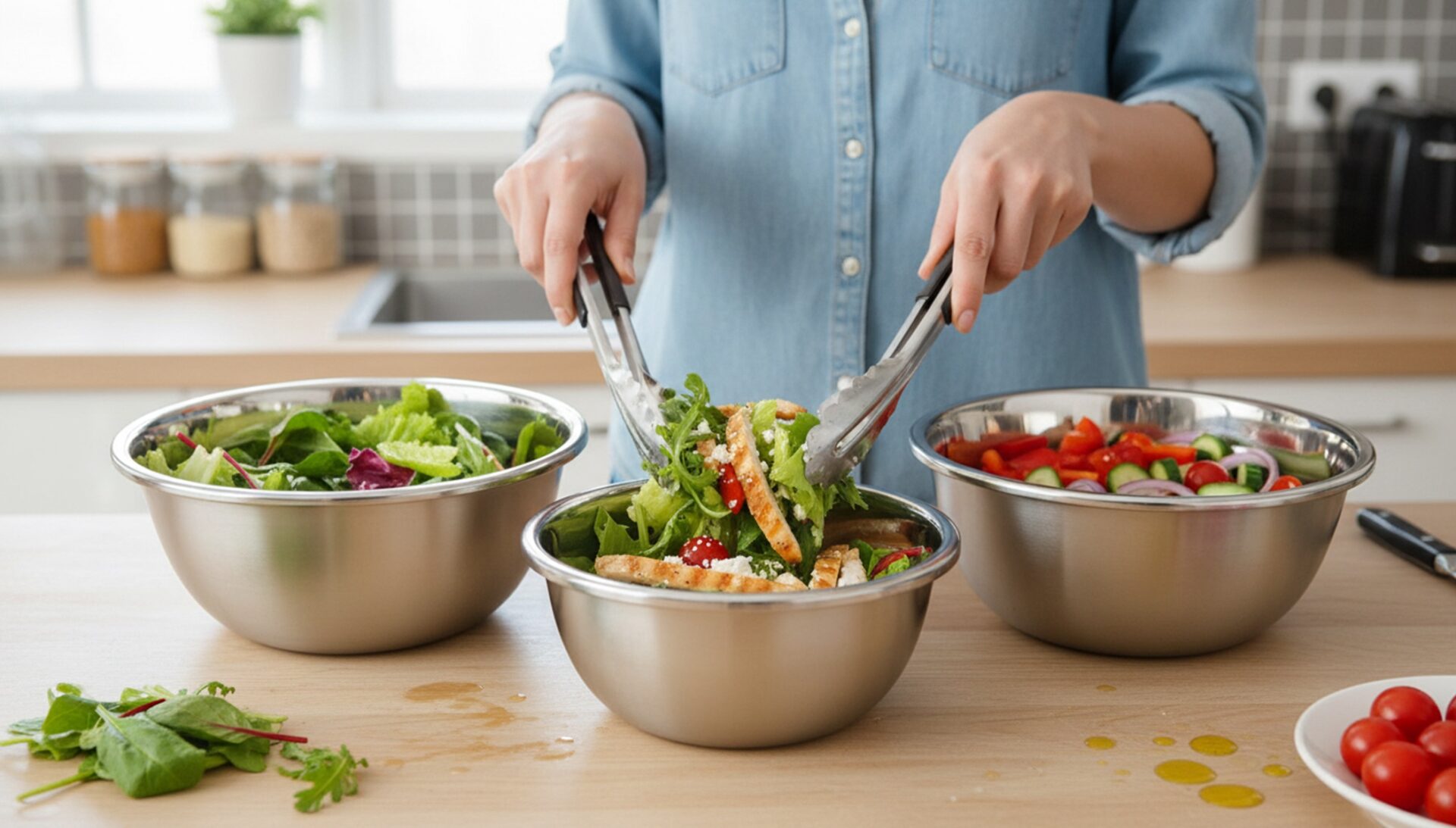 Set 3 Bowls de Acero Inoxidable Cocina